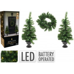 Σετ εξώπορτας χριστουγεννιάτικο (2 Δέντρα+στεφάνι) με φωτισμό JK Home Decoration 690020