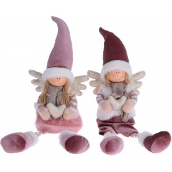 Αγγελάκι καθιστό κρεμαστά πόδια υφασμάτινο ροζ/λευκά ρούχα 25εκ JK Home Decor 575846B