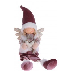 Αγγελάκι καθιστό κρεμαστά πόδια υφασμάτινο ροζ/λευκά ρούχα 25εκ JK Home Decor 575846B