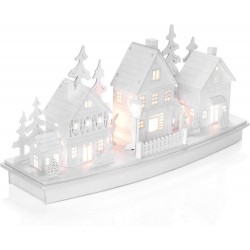 Χωριό ξύλινο λευκό φωτιζόμενο 10led 45x13x21εκ JK Home Decoration 658013a