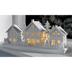 Χωριό ξύλινο λευκό φωτιζόμενο 10led 45x13x21εκ JK Home Decoration 658013c