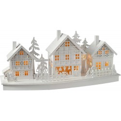 Χωριό ξύλινο λευκό φωτιζόμενο 10led 45x13x21εκ JK Home Decoration 658013c