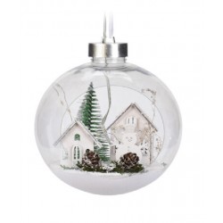 Μπάλα plexi φωτιζόμενη μπαταρίας 5LED με χριστουγεννιάτικη παράσταση 15εκ JK Home Decoration 677120a