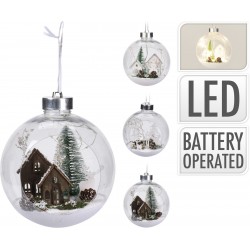 Μπάλα plexi φωτιζόμενη 5LED με χριστουγεννιάτικη παράσταση 15εκ JK Home Decoration 677120c