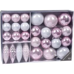 Μπάλες χριστουγεννιάτικες πλαστικές σετ 31 ροζ/λευκές JK Home Decoration 628103