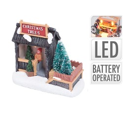 Χριστουγεννιάτικο πλανώδιο μαγαζί με δέντρα φωτιζόμενο μπαταρίας 11x5x9εκ JK Home Decoration 170232a