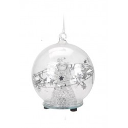 Μπάλα γυάλινη διάφανη Φ8εκ φωτιζόμενη μπαταρίας με αγγελάκι JK Home Decoration 652066b