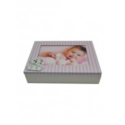 Κουτί ξύλινο παιδικό ροζ με κορνίζα 19x14x4,5cm Ankor BM-AT64-4