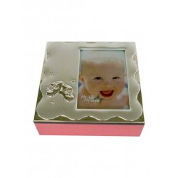 Κουτί ξύλινο παιδικό ροζ με κορνίζα 16x16x5cm Ankor BM9-K22-3