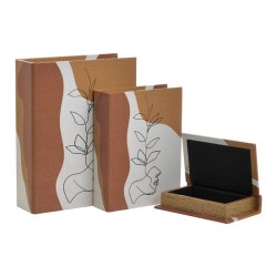 Κουτιά ΣΕΤ 3 ΤΕΜ ξύλινα μπεζ/λευκά σε σχήμα βιβλίου INART 3-70-358-0064