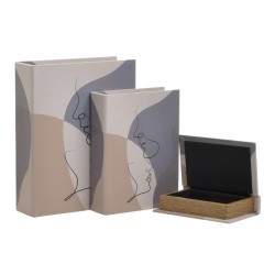 Κουτιά ΣΕΤ 3 ΤΕΜ ξύλινα μπεζ/γκρι σε σχήμα βιβλίου INART 3-70-358-0065