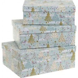 Κουτιά σετ3 χάρτινα ορθογωνία βεραμάν με δέντρα 30x22x11.5εκ INART 2-70-144-0104