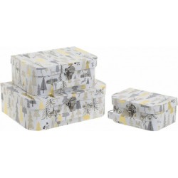 Κουτιά βαλίτσες σετ3 χάρτινα ορθογώνια λευκά με δέντρα 25x18x8,5εκ INART 2-70-144-0110