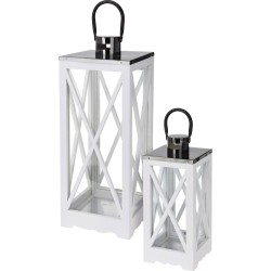 JK Home Décor - Φανάρι Ξύλινο λευκό/ασημί σετ/2 138833