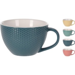 JK Home Décor - Κούπα κεραμική Ανάγλυφη 460ml 4χρώματα 204460