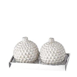 JK Home Décor - Κερί Μπάλα S/2 Λευκό-Ασημί με Περλες 8cm 44209