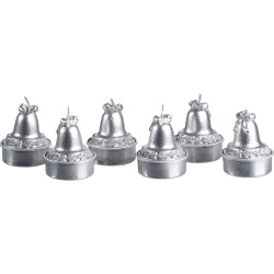 JK Home Décor - Κερί Χριστουγέννων S/6 Καμπάνες Ασημί 42987