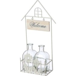 JK Home Décor - Βαση Μεταλλική Λευκη με Μπουκαλακια 14x7x35cm 54795 