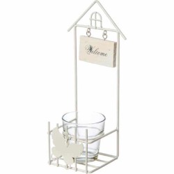 JK Home Décor - Βαση Μεταλλική Λευκη με Γυάλακι 11x8x25cm 54798