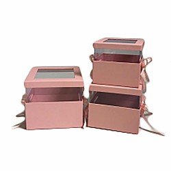 JK Home Décor - Κουτί Χάρτινο Τετραγωνο ροζ 20,5/18,5/16,5cm Σετ/3 56347