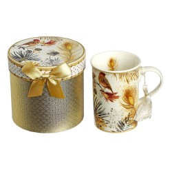 JK Home Décor - Κούπα Πορσελάνη Σε Κουτί με Πουλακι Χρυσή 56472