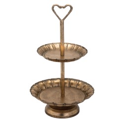 JK Home Décor - Γλυκιέρα Διόροφη Μεταλλική Χρυσή 28x28x49cm 56871