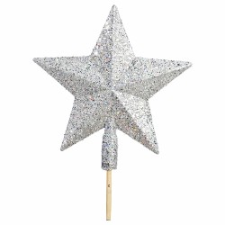 JK Home Décor - Κορυφή Πλαστική με Glitter Ασημί 20cm 56520