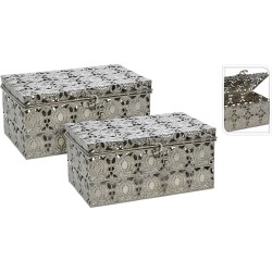 JK Home Décor - Κουτιά σετ2 μεταλλικά ασημί 20x13x9εκ/17x10x8εκ 089296