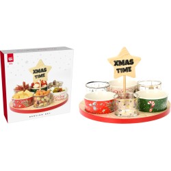 JK Home Décor - Βαση Ξύλινη 3Μπωλ Πορσελάνη S/6 039857