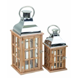 JK Home Décor - Φαναρι Ξύλινο Καφε S/2 20x20x47/53cm-15x15x32/40cm 346214