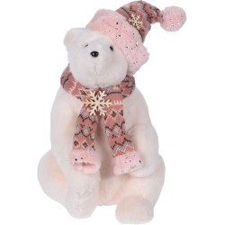 JK Home Décor - Πολικη Αρκουδα Γουνινη Λευκό-Ροζ 21x22x35cm 550898