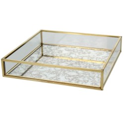 JK Home Décor - Δισκάκι Μεταλλικό Με Γυαλί Χρυσό 20x20x3cm 6039