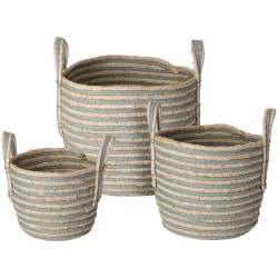 JK Home Décor - Καλάθι από Άχυρο Μπλε 19x16-24x19-31x10cm S/3 480840