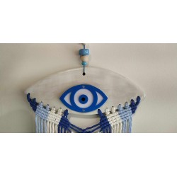 Διακοσμητικό τοίχου κεραμικό μάτι με μακραμέ μπλε/λευκό 34x93cm Whispers 483203
