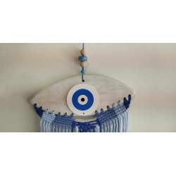 Διακοσμητικό τοίχου κεραμικό μάτι με μακραμέ μπλε/λευκό 34x98cm Whispers 483207