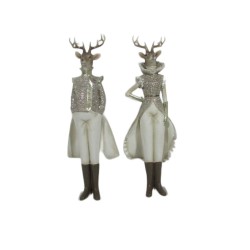 JK Home Décor - Ελάφια Ζευγάρι Πολυρεζίν Σετ 2 Ασημί 13.5x10.5x43cm 57356
