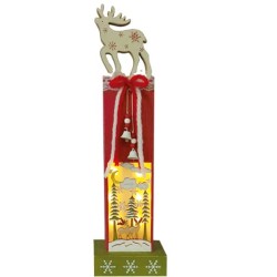Τάρανδος σε βάση ξύλινος φωτιζόμενος με χριστουγεννιάτικη παράσταση 14x6.5x48 JK Home Decor 54083