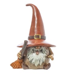 Νάνος κεραμικός με σκούπα μπεζ/καφέ 8x8x13εκ JK Home Decoration 8964305-2