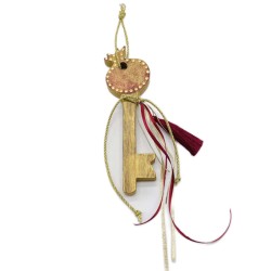 Γούρι "Κλειδί Ρόδι" Ξύλινο Χρυσό/Κόκκινο 6χ18cm JK Home Decoration 57449