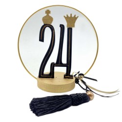 Γούρι Σκάκι "24" Ξύλινο Χρυσό/Μαύρο με στεφάνι 18χ18cm JK Home Decoration 57452