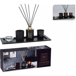 Αρωματικό χώρου 80 ml με κεριά σε ξύλινο δίσκο 37x14εκ σετ/5 μαύρο (Amber Wood) JK Home Decoration 999918-1