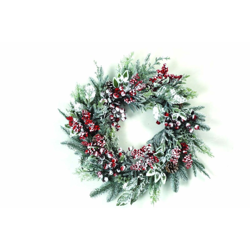 Στεφάνι Με Χιόνι Berries & Κουκουνάρια 50cm JK Home Décor 57385