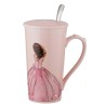Κούπα πορσελάνης ροζ με καπάκι και κουτάλι "Ροζ Φόρεμα" 15εκ tk-97c