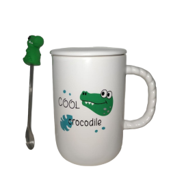 Κούπα πορσελάνης DINO με καπάκι και κουτάλι "Cool Crocodile" 11εκ ta-173d