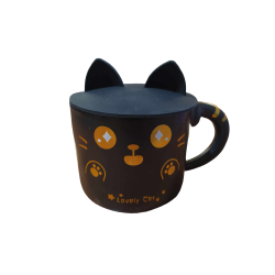 Κούπα πορσελάνης Γάτα μαύρη με καπάκι σιλικόνης 10εκ ta-370b